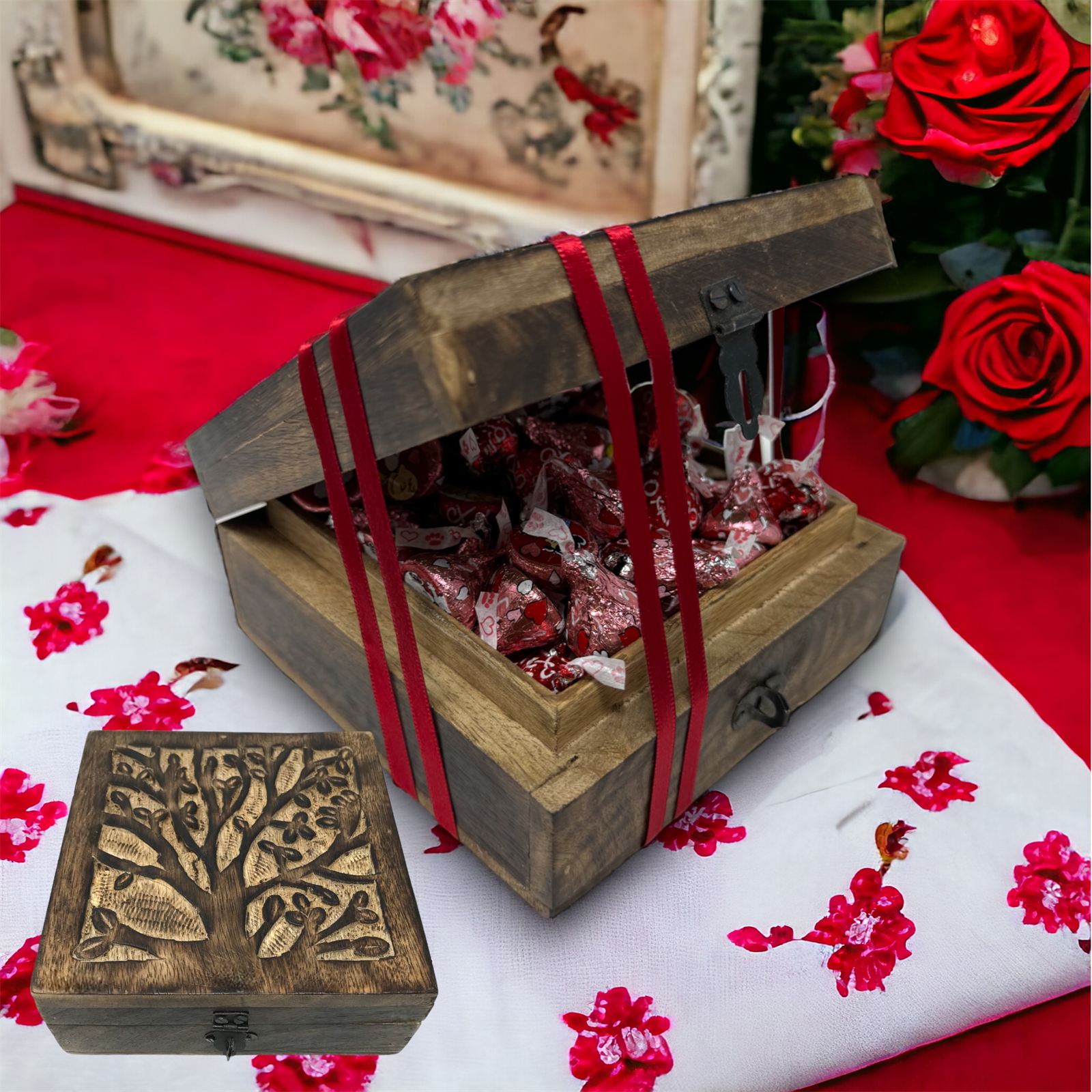 Tree of Life Small Carved Box-Coffee